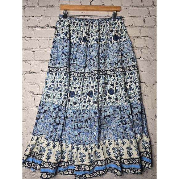 Notations 100% Cotton Blue White Greek Garden Girl Multi Floral Print Tiered Sm - Picture 1 of 8